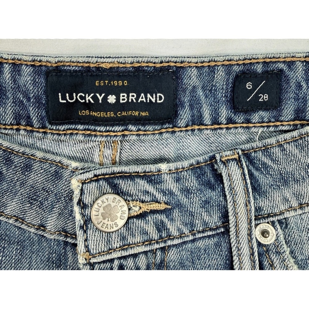 LUCKY BRAND The Cut Off Mid Rise Denim Shorts US 6/28 Distressed Blue Cowgirl - Picture 2 of 13